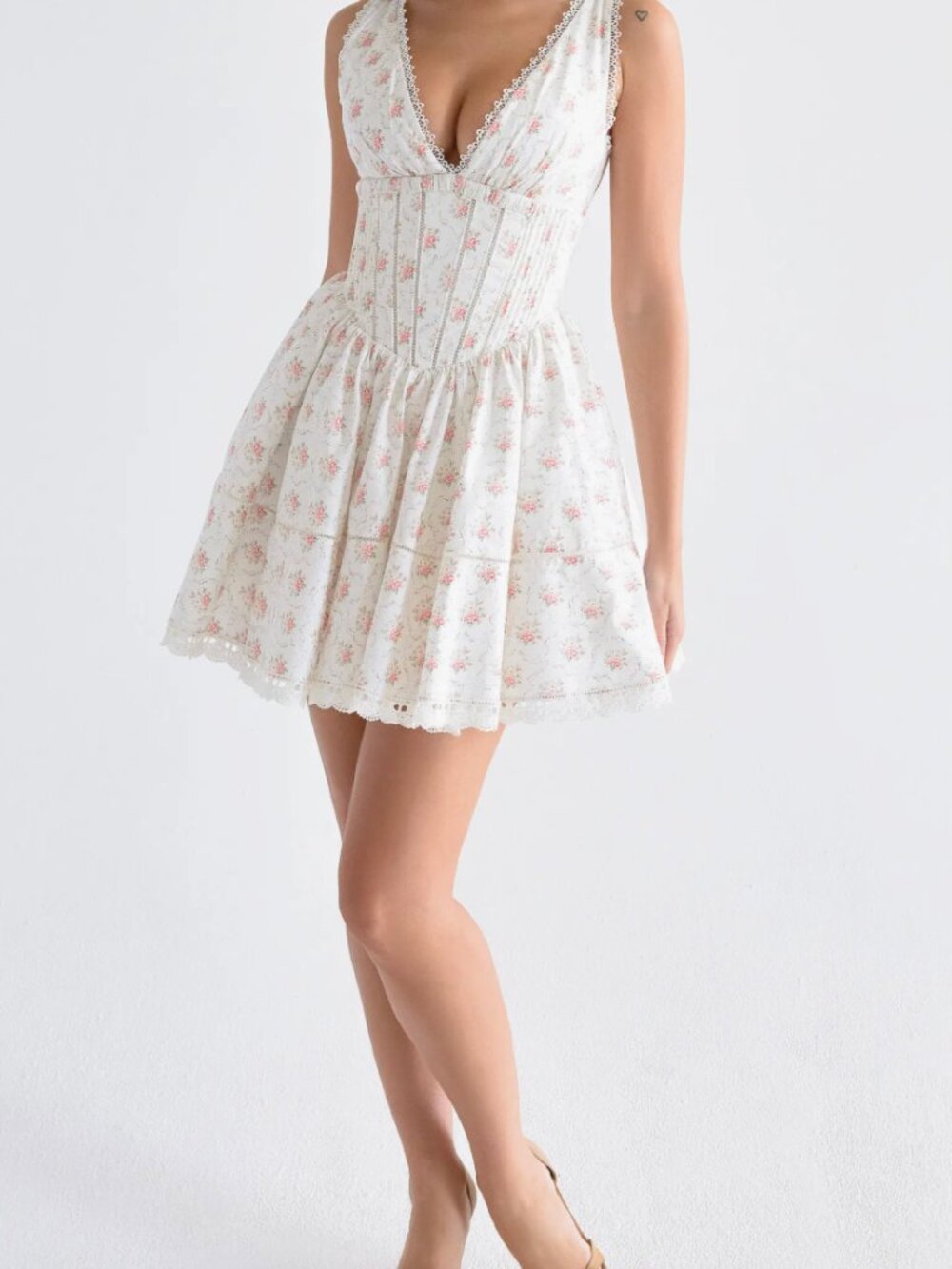 House of CB - Salma Floral Print Minidress - M - White - Worn Once